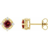 14K Yellow Natural Mozambique Garnet & .08 CTW Natural Diamond Halo-Style Earrings