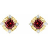 14K Yellow Natural Mozambique Garnet & .08 CTW Natural Diamond Halo-Style Earrings