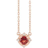 14K Rose Natural Mozambique Garnet & .04 CTW Natural Diamond Halo-Style 18" Necklace