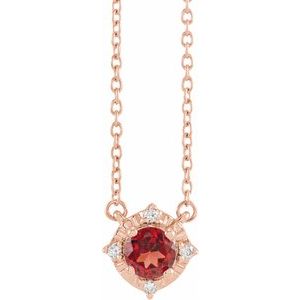 14K Rose Natural Mozambique Garnet & .04 CTW Natural Diamond Halo-Style 18" Necklace