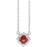 14K White Natural Mozambique Garnet & .04 CTW Natural Diamond Halo-Style 18" Necklace