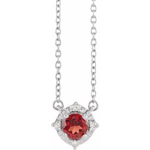 Sterling Silver Natural Mozambique Garnet & .04 CTW Natural Diamond Halo-Style 18" Necklace