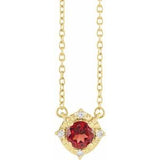 14K Yellow Natural Mozambique Garnet & .04 CTW Natural Diamond Halo-Style 18" Necklace