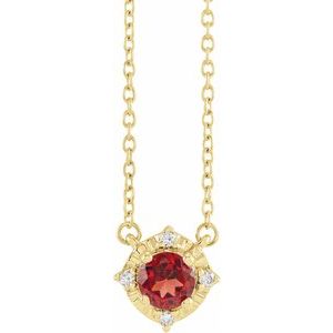 14K Yellow Natural Mozambique Garnet & .04 CTW Natural Diamond Halo-Style 18" Necklace
