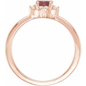14K Rose Natural Mozambique Garnet & .04 CTW Natural Diamond Halo-Style Ring