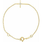 14k Yellow Imitation White Cubic Zirconia Sideways Youth Cross 5 1/2" Bracelet