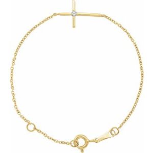 14k Yellow Imitation White Cubic Zirconia Sideways Youth Cross 5 1/2" Bracelet