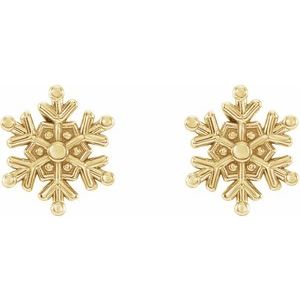 14K Yellow Snowflake Stud Earrings