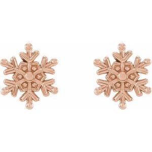 14K Rose Snowflake Stud Earrings