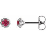 Sterling Silver 3 mm Natural Ruby Claw-Prong Rope Earrings