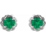 Sterling Silver 3 mm Lab-Grown Emerald Claw-Prong Rope Earrings