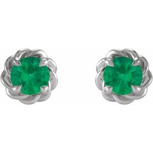 Sterling Silver 3 mm Lab-Grown Emerald Claw-Prong Rope Earrings