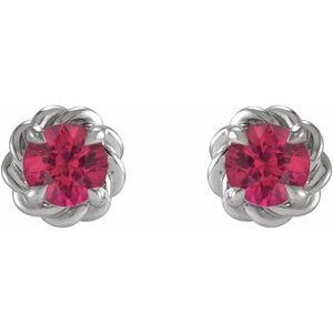 Sterling Silver 3 mm Natural Ruby Claw-Prong Rope Earrings