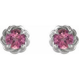 Sterling Silver 3 mm Natural Pink Tourmaline Claw-Prong Rope Earrings