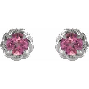 Sterling Silver 3 mm Natural Pink Tourmaline Claw-Prong Rope Earrings