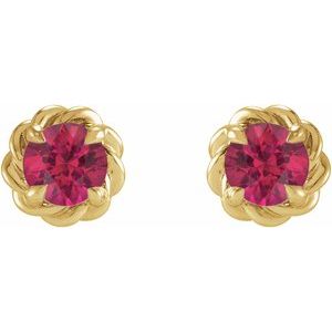 14K Yellow 4 mm Lab-Grown Ruby Claw-Prong Rope Earrings