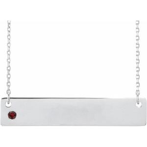 Sterling Silver Natural Mozambique Garnet Engravable Bar 16-18" Necklace