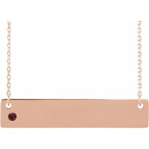 14K Rose Natural Mozambique Garnet Engravable Bar 16-18" Necklace