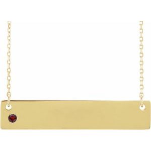 14K Yellow Natural Mozambique Garnet Engravable Bar 16-18" Necklace