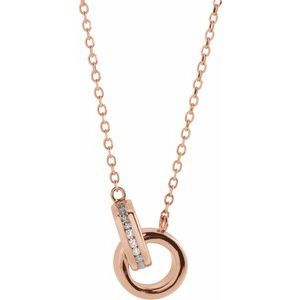 14K Rose .08 CTW Natural Diamond Interlocking Circle 18" Necklace
