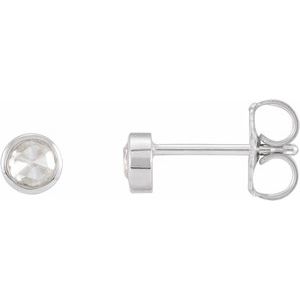 14K White .05 CTW Rose-Cut Natural Diamond Bezel-Set Earrings