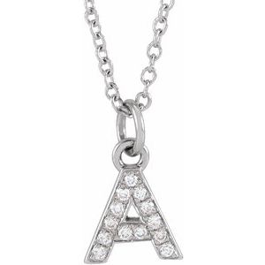 14K White .05 CTW Natural Diamond Petite Initial A 16-18" Necklace