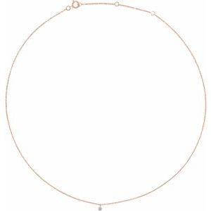 14K Rose 1/6 CT Drilled Natural Diamond Solitaire 16-18" Necklace