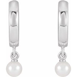 14K White Cultured Seed Pearl Hoop Earrings