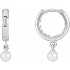 Platinum Cultured Seed Pearl Hoop Earrings