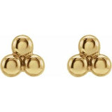 14K Yellow 3 Beads Stud Earrings