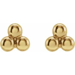 14K Yellow 3 Beads Stud Earrings