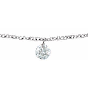 14K White 1/6 CT Drilled Natural Diamond Solitaire 16-18" Necklace