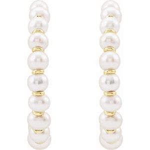14K Yellow Cultured White Freshwater Pearl 30.3 mm Hoop Earrings