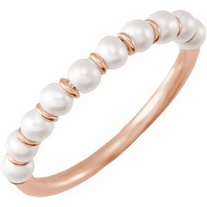 14K Rose Cultured White Freshwater Pearl Ring