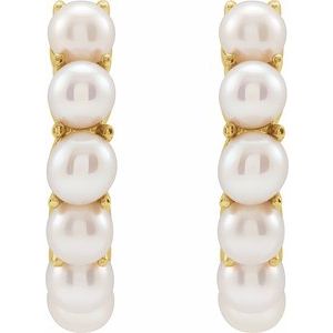 14K Yellow Cultured White Freshwater Pearl 15.5 mm Huggie Hoop Earrings