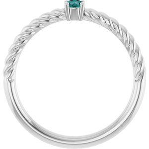 14K White 3 mm Natural Alexandrite Solitaire Rope Ring