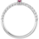 Sterling Silver 3 mm Natural Pink Tourmaline Solitaire Rope Ring