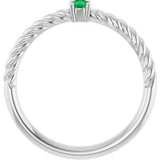 Sterling Silver 3 mm Natural Emerald Solitaire Rope Ring