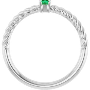 Sterling Silver 3 mm Natural Emerald Solitaire Rope Ring