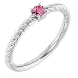 Sterling Silver 3 mm Natural Pink Tourmaline Solitaire Rope Ring