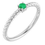 Sterling Silver 3 mm Natural Emerald Solitaire Rope Ring