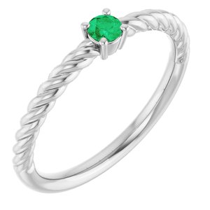 Sterling Silver 3 mm Natural Emerald Solitaire Rope Ring