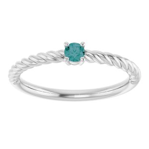 14K White 3 mm Natural Alexandrite Solitaire Rope Ring