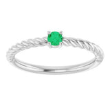 Sterling Silver 3 mm Natural Emerald Solitaire Rope Ring
