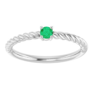 Sterling Silver 3 mm Natural Emerald Solitaire Rope Ring