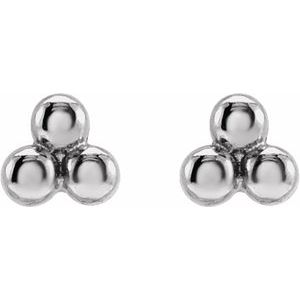 Platinum 3 Beads Stud Earrings