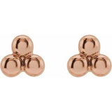14K Rose 3 Beads Stud Earrings