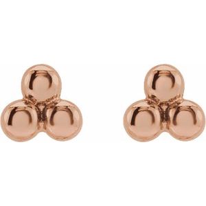 14K Rose 3 Beads Stud Earrings