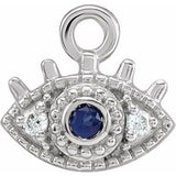 14K White Petite Pavé™ Natural Blue Sapphire & .01 CTW Natural Diamond Evil Eye Dangle