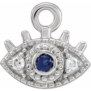 14K White Petite Pavé™ Natural Blue Sapphire & .01 CTW Natural Diamond Evil Eye Dangle